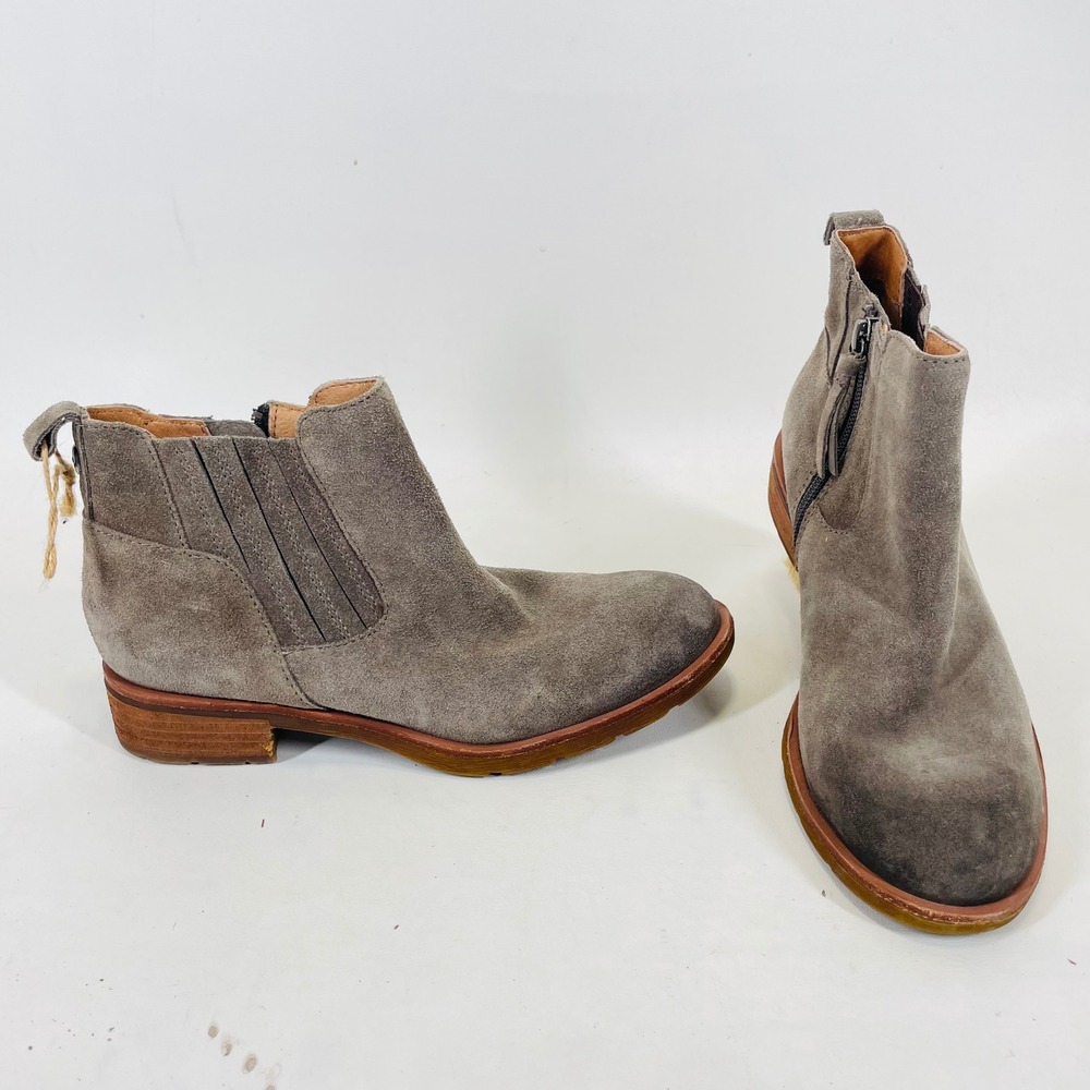 Sofft Grey Suede Ankle Boots SF0022228 Side Zip Block Heel Womens 7M
